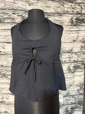 aerie Black Keyhole Tie-Front halter Tank Top NWT